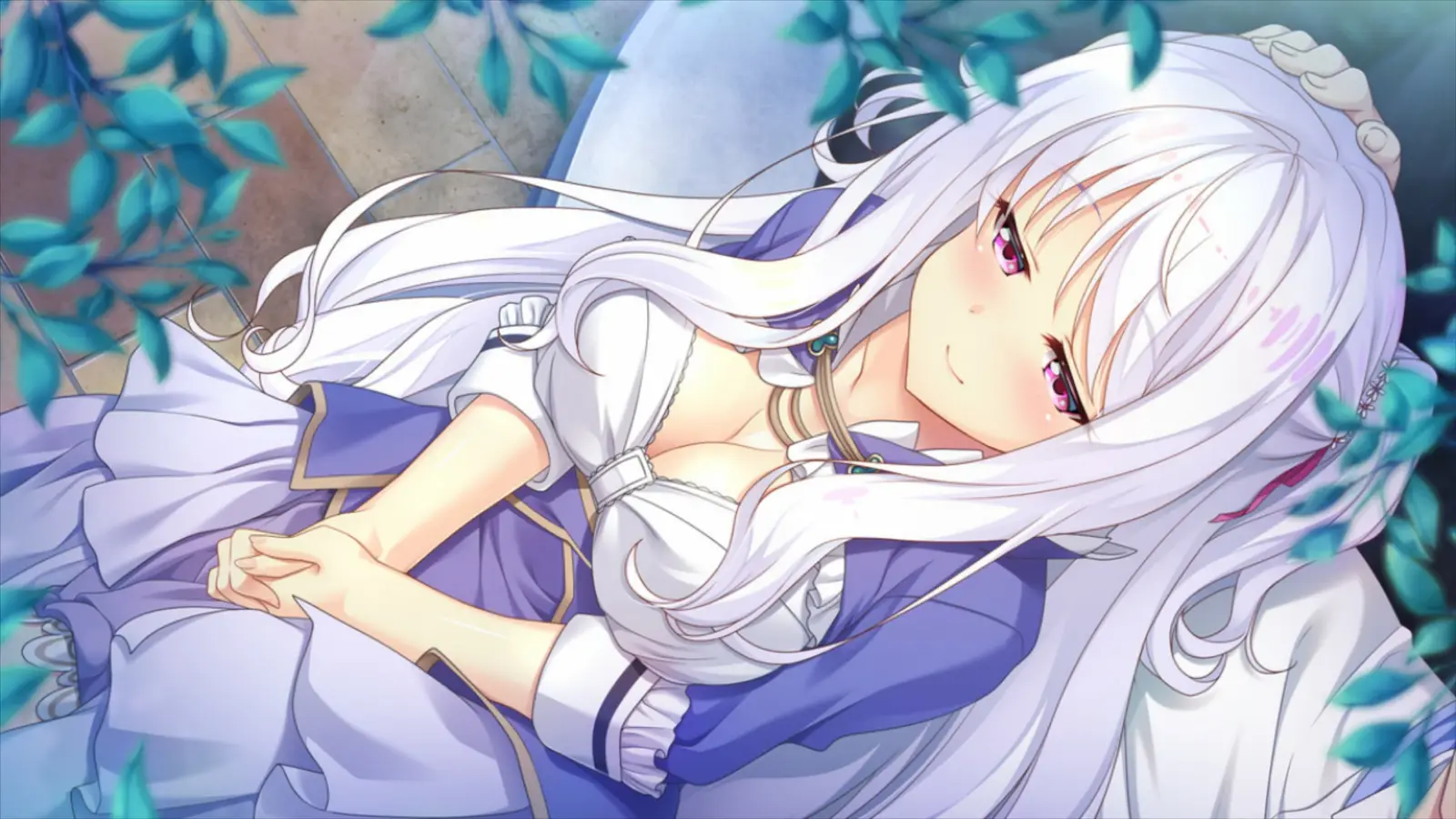 Charlone in een emotionele nachtscène in HaremKingdom visual novel van SMEE
